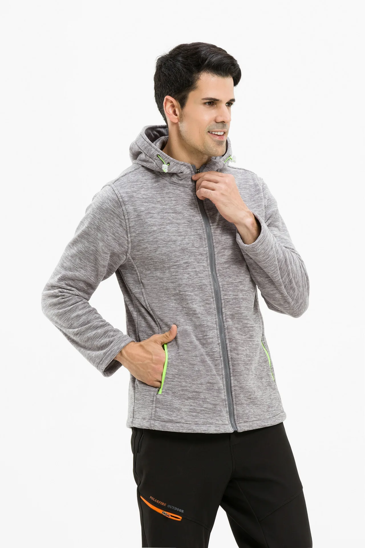 Серый New Men Women Solid Color Running Jackets Outdoor Sports Male Female Windproof Hooded Coats Thermal Fleece Hiking Jacket - Цвет: Серый