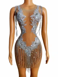 Autumn New Mesh deep-necked gem gem chain sleeveless dress ball dress