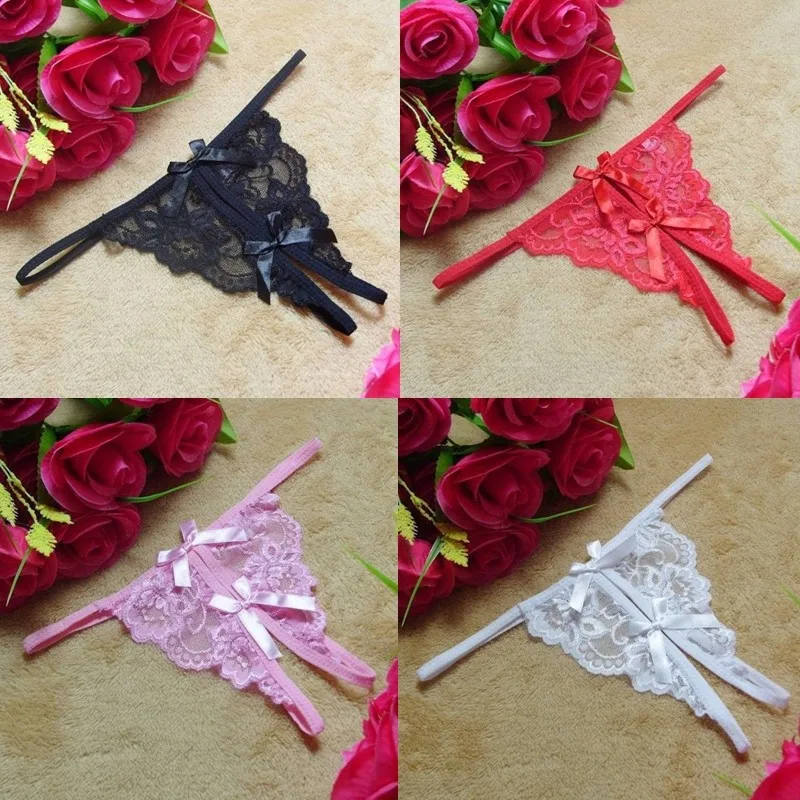 

Sexy Women Lace Panties Open Fork Crotch G-string With Hole Transparent Lingerie Transparency Bowknot Strappy Thongs Intimates#D