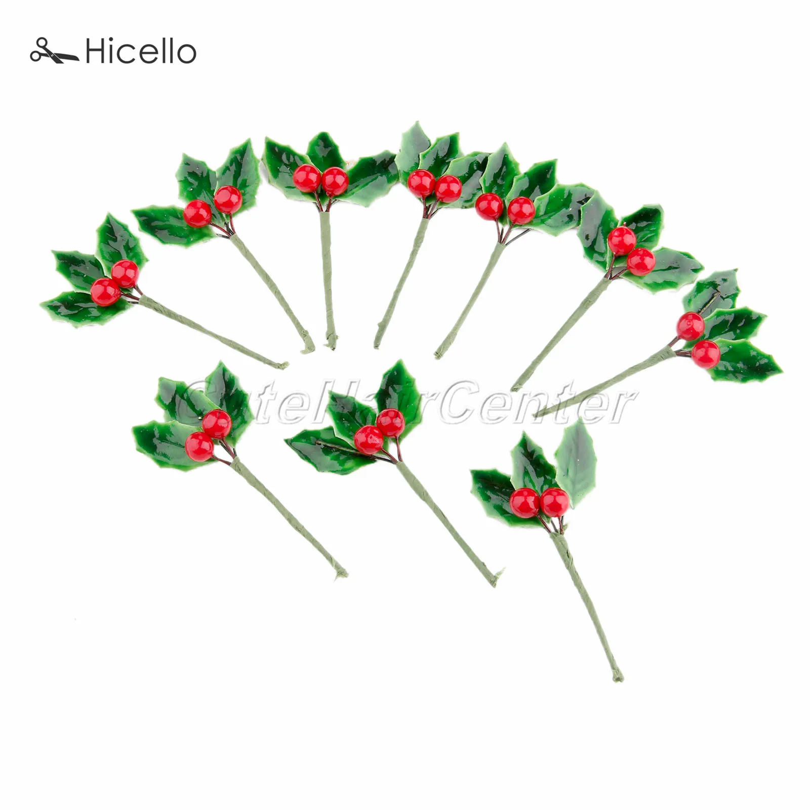 10pcs Artificial Berry Branches 9cm 2berries+3leaves Christmas Wedding Birthday Party Garden Home Shop Office Decoration