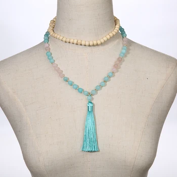 

OAIITE Wooden beads natural stone knotted tassel necklace meditation yoga necklace