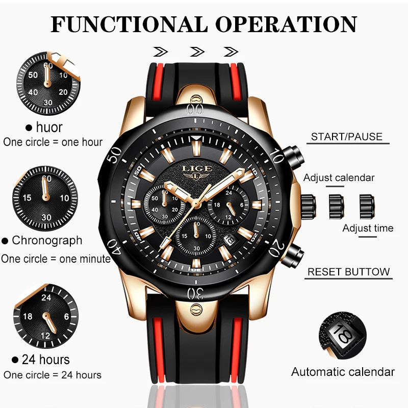 LIGE новые мужские часы с силиконовым ремешком модные брендовые Роскошные деловые