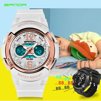 

SANDA Dual Display Band Children Sport Digital Watch Fashion LED Wristwatch For Boys Alarm Watch Waterproof Back Light Kids 757