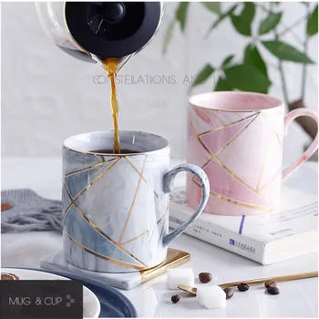 

Nordic Marble Couples Mug Simple Ceramic Coffee Cup with Lid Scoop Large Capacity Household Milk Juice Mugs Office Drinking Cups