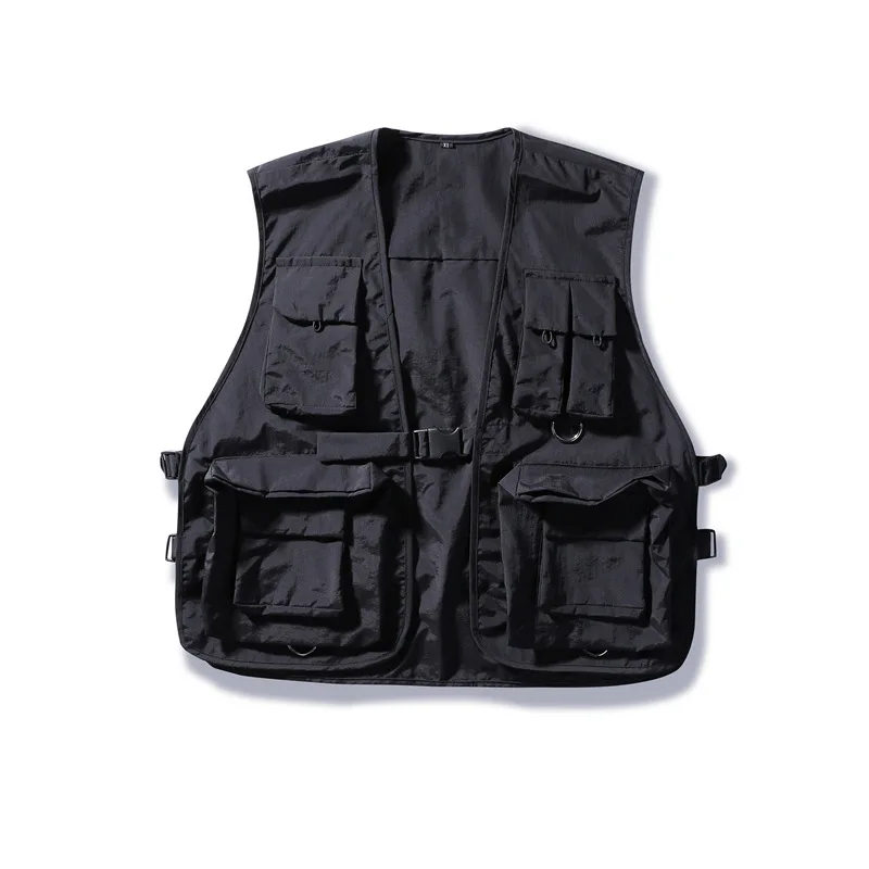 Men Summer Multi-Pockets High Street Cargo Vest Men Casual Hip Hop Sleeveless Jacket 