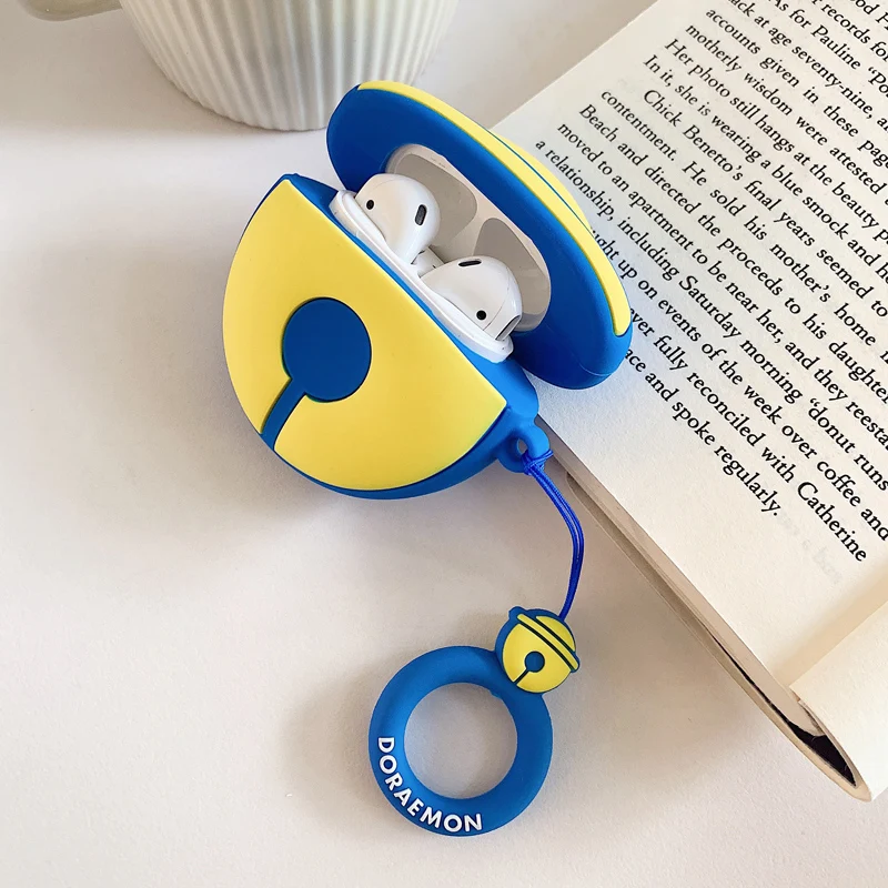 3D Doraemon сумка для airpods I/II наушники мягкий чехол милый маленький колокольчик iphone