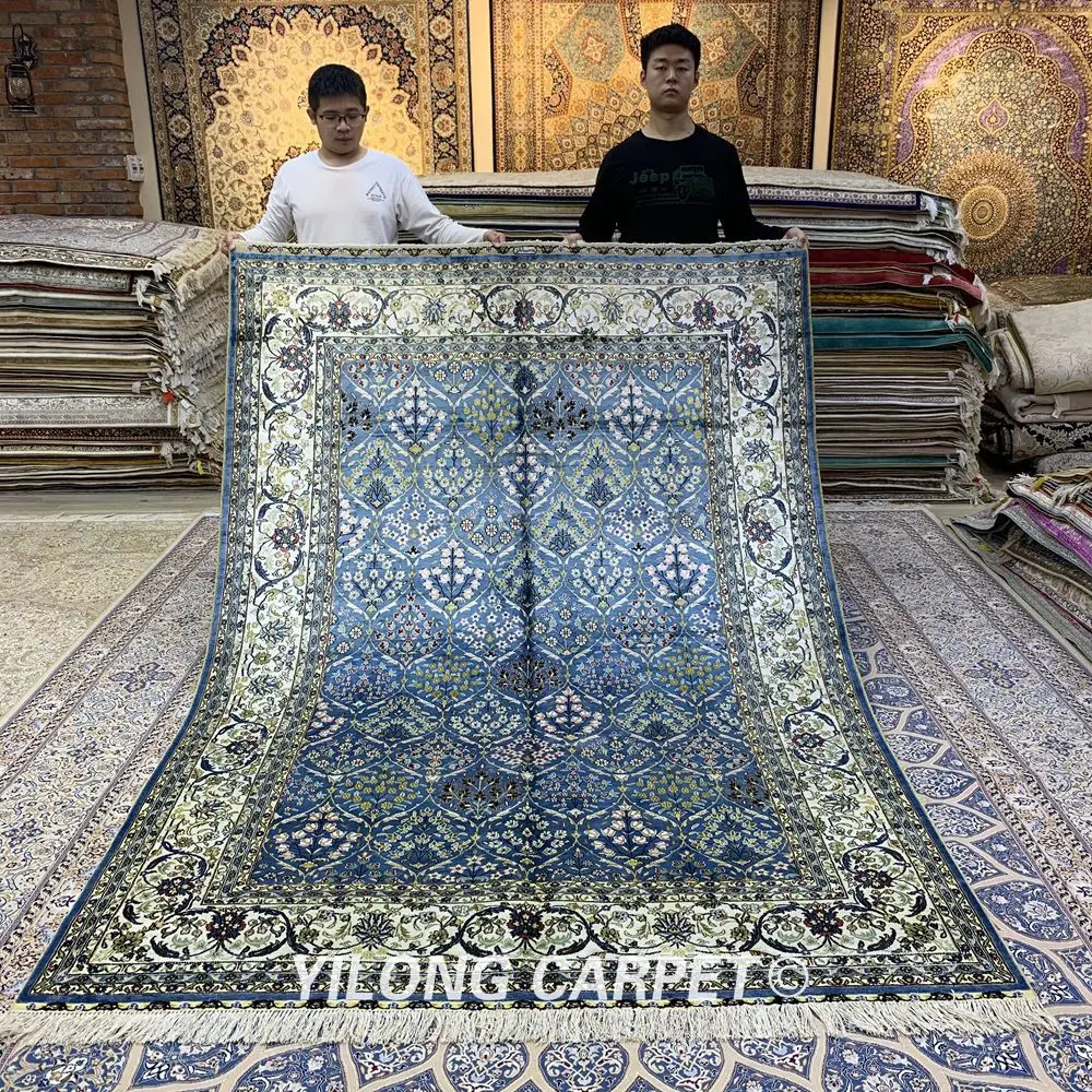 Yilong 6'x9' синий gombad дизайн ручной работы большие синие иранийские персидские шелковые коврики (ZQG336A)