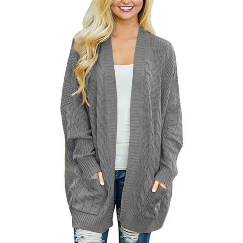 Осенний кардиган с длинными рукавами, женский свободный свитер, Женский Зимний вязаный кардиган размера плюс, женские пальто, верхняя одежда - Цвет: DG-Dark Gray
