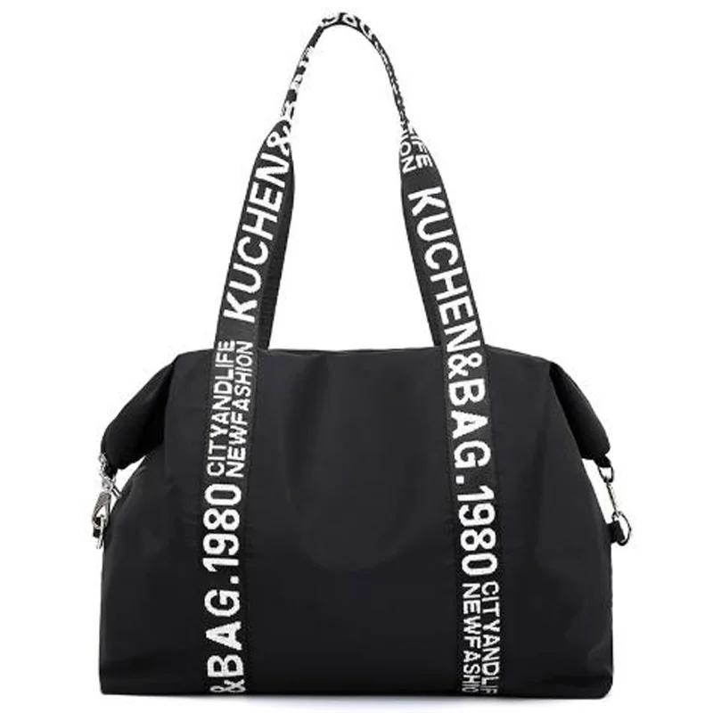 

Casual Tote Women'S Shoulder Tote Nylon Large Capacity Ladies Bag Letter Shopping Bag Black