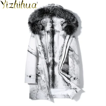 GĂŒnstig Azazel Echt Pelzmantel MĂ€nner Kaninchen Pelz Liner Luxus Winter Jacke Parka Homme Fuchs Pelz Kragen Herren Echt Furs Lange Mantel KJ2202