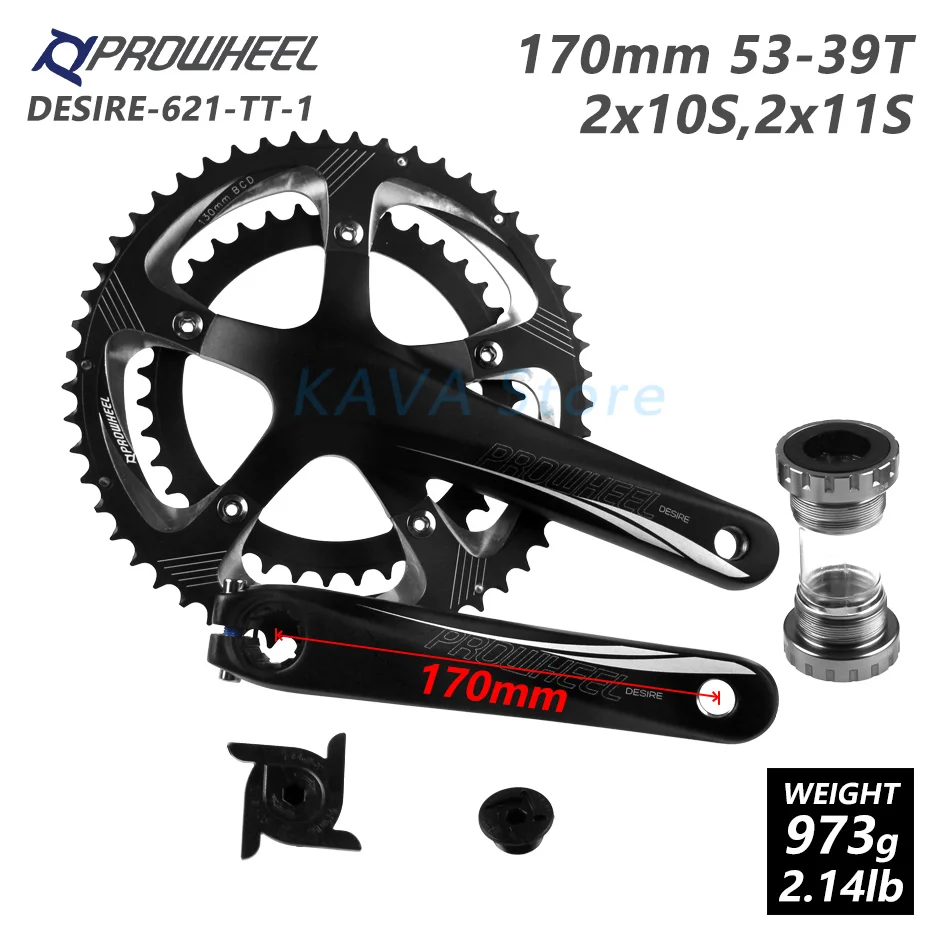 DESIRE-621-TT-1 PROWHEEL полой двойная передняя Звездочка шоссейный велосипед для горного велосипеда 110 BCD 130 BCD велосипедный шатун со звездочкой каретка 170 мм 53-39T В переменного тока, 50-34T - Цвет: DESIRE-621-TT-1