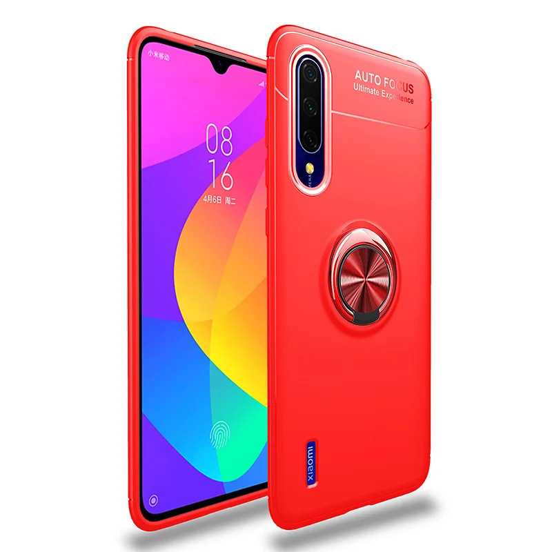 MAKAVO для Xiaomi Mi 9 Lite чехол с кольцом-держателем Мягкий силиконовый матовый чехол на заднюю панель для Xiaomi Mi 9 Lite чехол для телефона s - Цвет: Красный