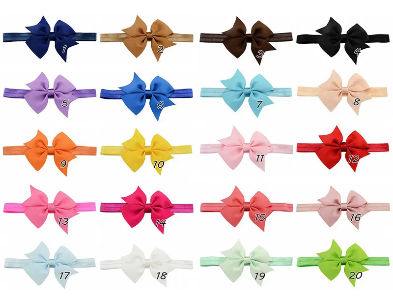 Riclia 20pcs/lot Bow Child Headbands Solid Cute Child Hair Accessories Princess Girls Headwear 20 Colors Cute Ribbon Hair Band - Color: 20Colors