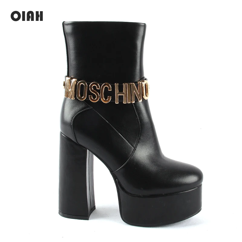 

Women's Sexy Winter Black Ankle Boots Platfrom Heeled Boots Women Fashion Shoes Thick High Heel Zipper Booties Ladies Shoes