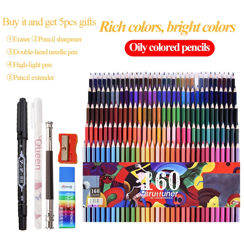 Brutfuner 48/72/120/150/160/180Colors Pencils Professional Oil Wood Soft  Watercolor Pencil For School