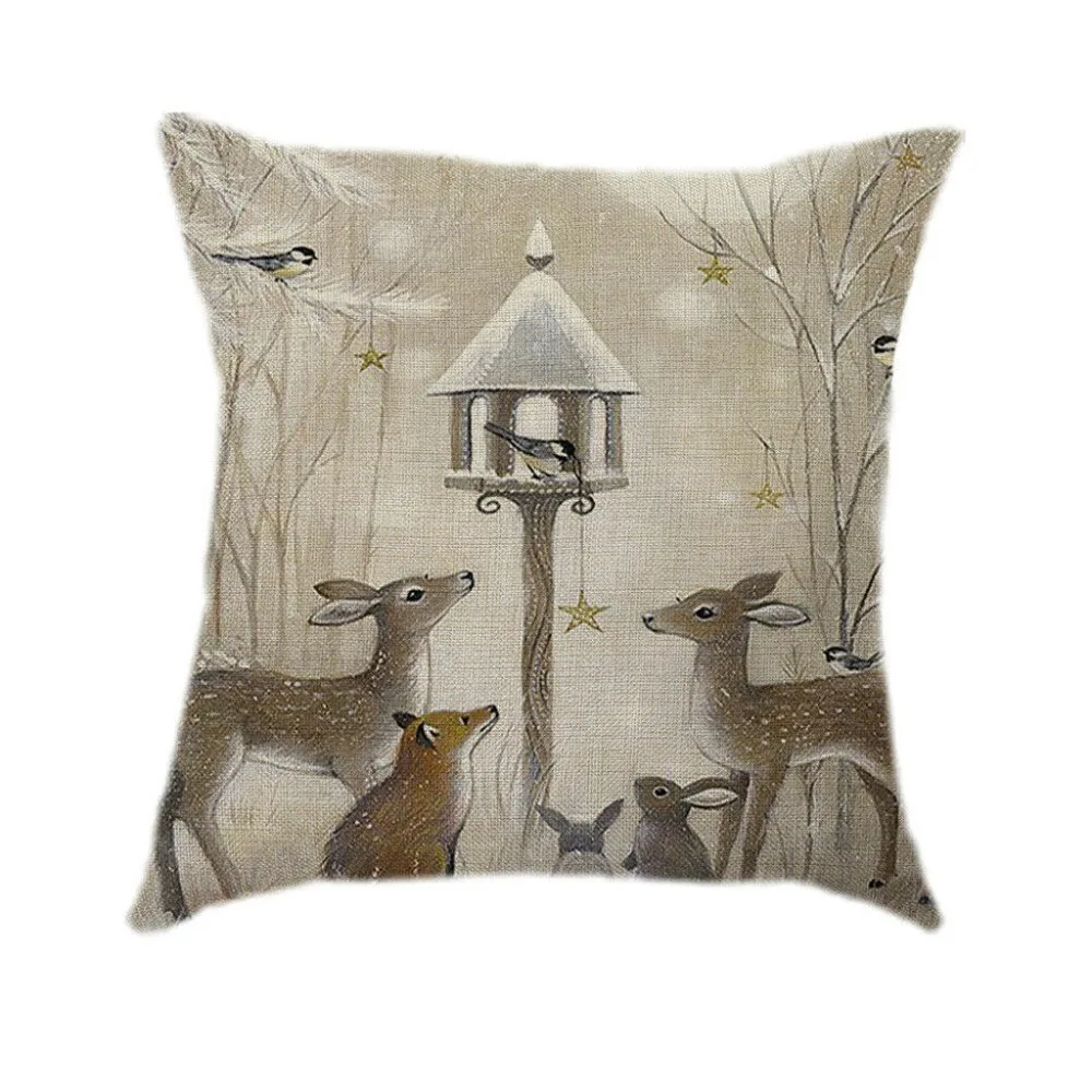 Christmas Cushion Covers Xmas Print Soft Linen Sofa Car Throw Waist Pillowcases 45*45 Party Decor Cojines Decorativos Para Sof