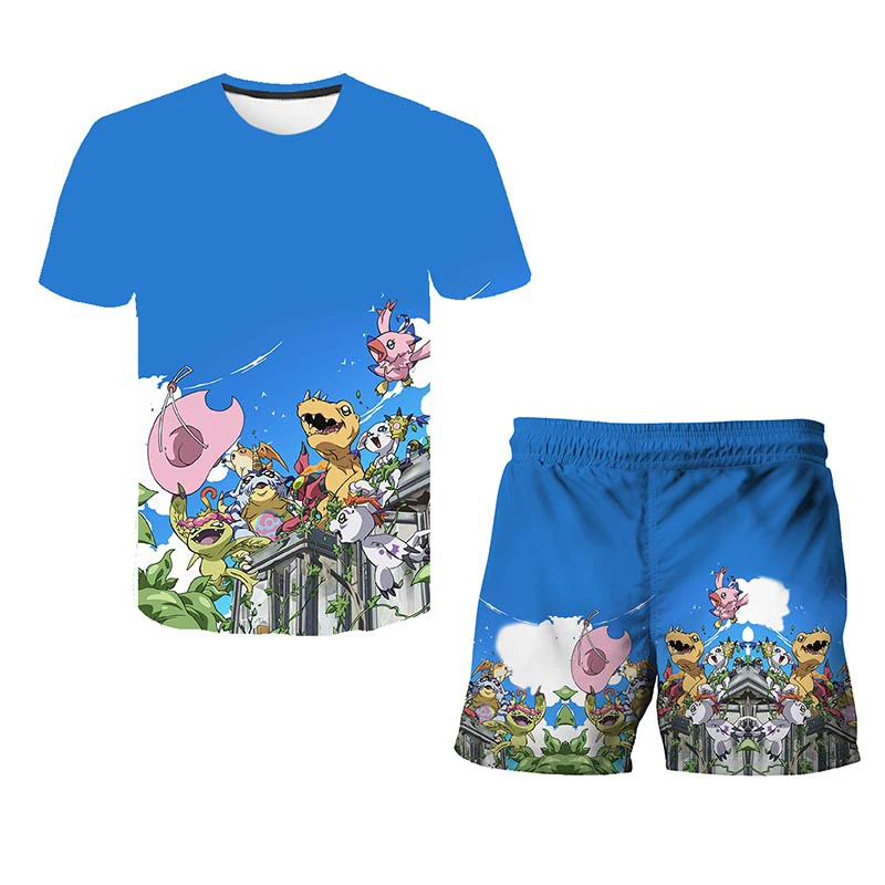 2022 New Children Sets Summer 3D Cartoon Suits Cute girl T Shirt Boys Girls Top + shorts 2pcs Sets Children Fashion Sets 4-14 Y