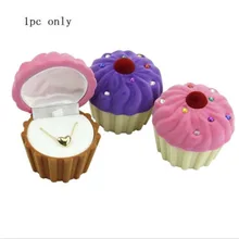 1pc Cute Cake Cup Shape Velvet Ring Box Earring Pendant Locket Necklace Jewelry Case Gift Fashion Organizer  Valentine's Day Gif