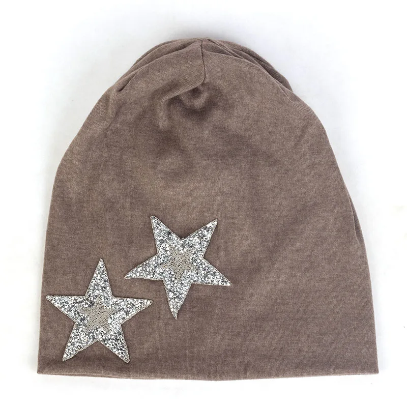 Silver Khaki Женские модные шапки со стразами, хлопковые мешковатые шапки, женские осенние зимние теплые шапки, шапочки, мешковатая шапка, шапки - Цвет: Silver Khaki