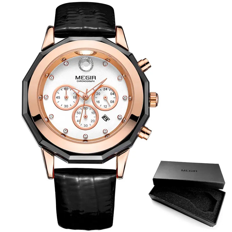 ML2042L-Black MEGIR девушка серии кварцевые часы для женщин Мода 24 часа водонепроницаемый хронограф наручные часы для женщин леди 2042LREPU - Цвет: ML2042L-Black