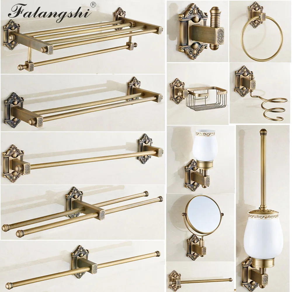 Tanie Antyczne rzeźbione zestaw sprzętu łazienkowego brązowe wieszaki wieszak na ręczniki naścienny szczotka do wc uchwyt akcesoria łazienkowe WB8815