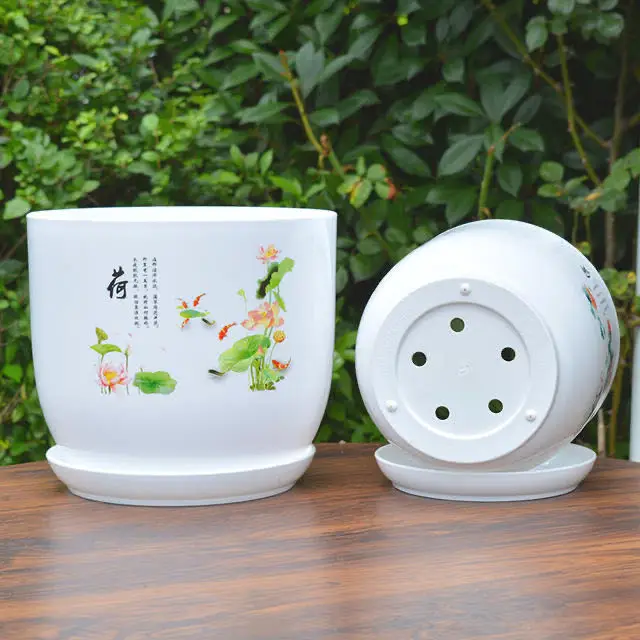 

Ceramic Round Resin Flowerpot Succulent pot Cactus Planter Pots with Drainage Hole Container Planter for Home Garden Decoration