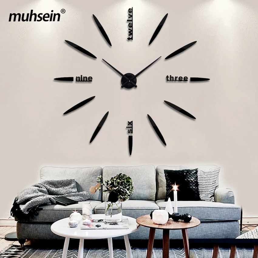 2021 Muhsein Gold Silver Black Arrow Wall Clock Watch Big Size Home Decoration Acrylic Wall Sticker Clock Mute Quartz Watch