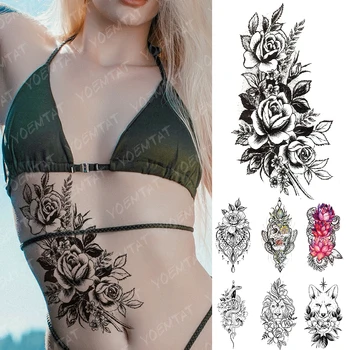 

Waterproof Temporary Tattoo Sticker Lace Gem Skull Rose Flash Tattoos Lion Fox Snake Knife Body Art Arm Fake Tatoo Women Men