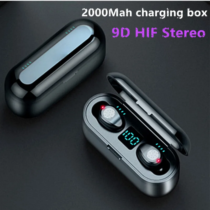 Upgrade Wireless Earphone Bluetooth 5 0 F9 TWS Wireless Bluetooth Headphone LED Display With 2000mAh Power Bank Headset With Mic