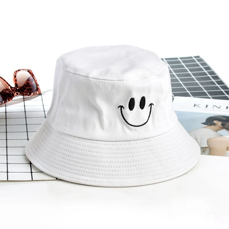 SMILE Bucket Hat Double Sided Bucket Hat Smiling face Unisex Fashion Bob Cap Hip Hop Gorro Men Summer Cap