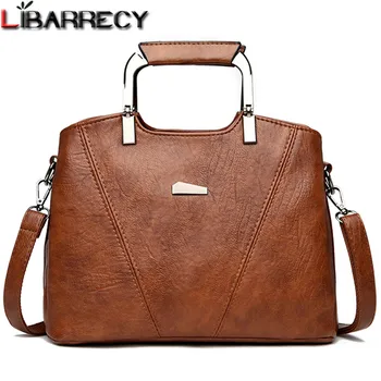 

Women Luxury Metal Handles Handbags Designer Vintage Soft Leather Shoulder Bag Female Elegant Travel Crossbody Bag Lady Bolsa