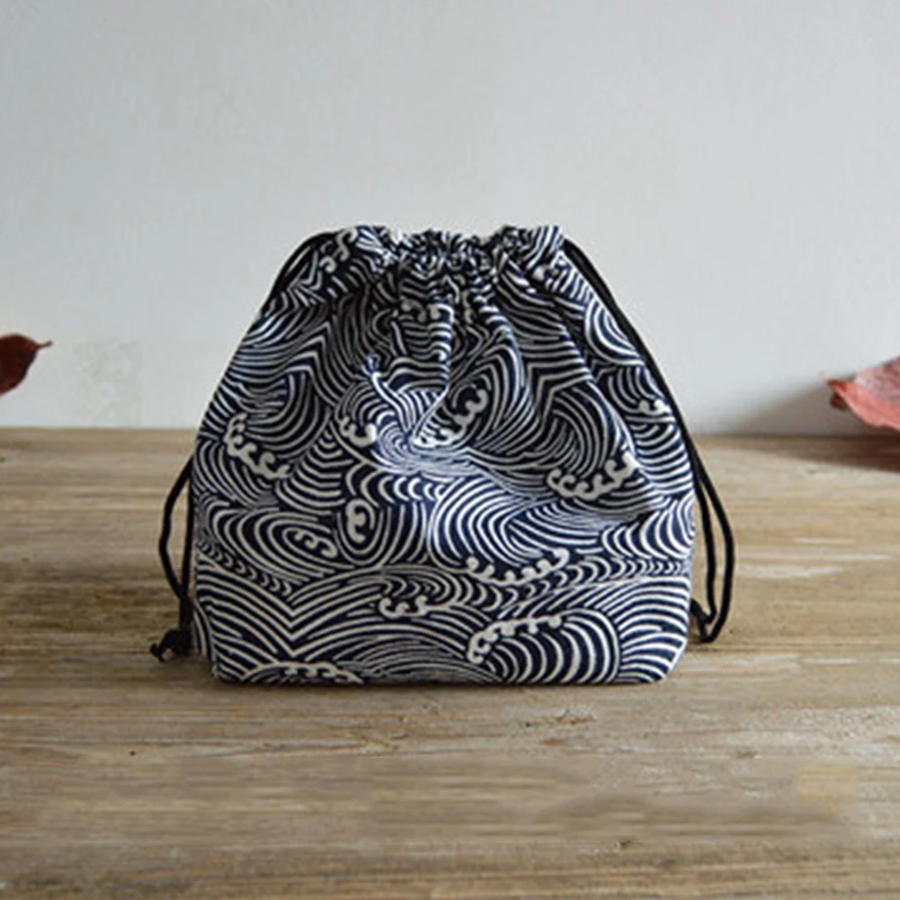 Сумка Bento из хлопка и льна для пикника, сумка для обеда, Студенческая сумка с принтом в японском стиле, переносная школьная коробка для хранения, дорожная сумка