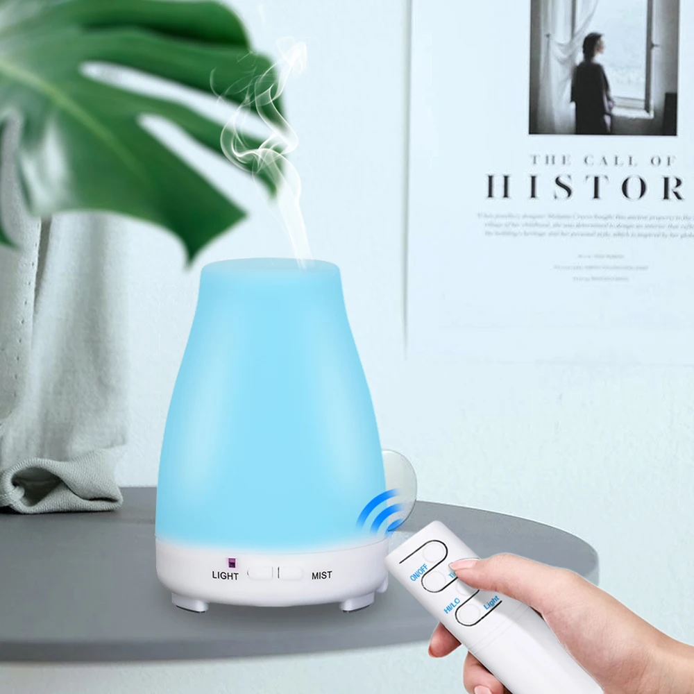 

200ML Aroma Essential Oil Diffuser Aromatherapy Air Humidifier With Remote Control Wood Grain 7 Color LED Lights For Home Office