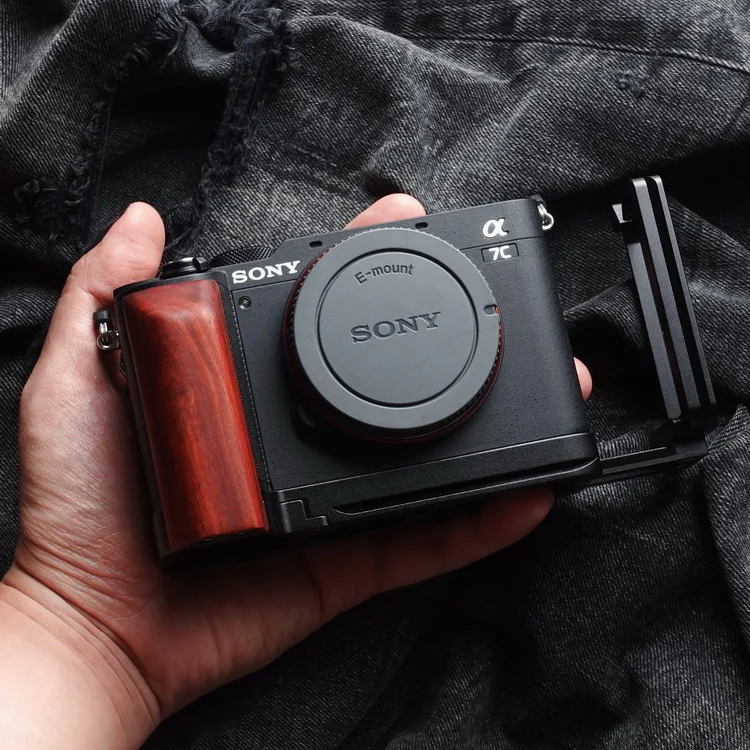 For Sony A7c Wood Hand Grip Quick Release Extension Telescopic