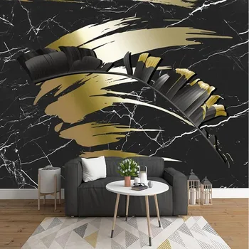 

milofi custom large wallpaper mural 3D nordic tropical leaves black marble texture background wallpaper mural