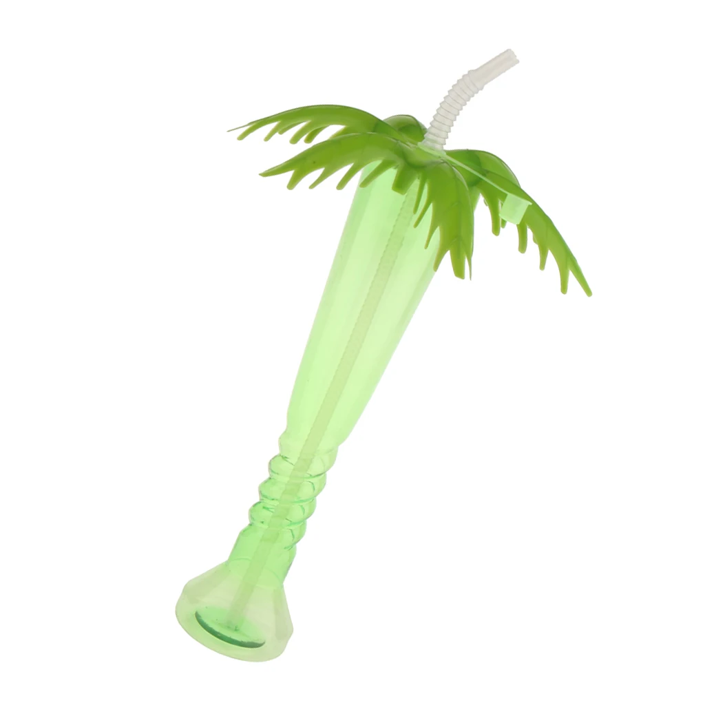 Tropical Coconut Palm Tree Yard Cup Hawaiian Beach Kids Party Cup Lid Straw Cap
