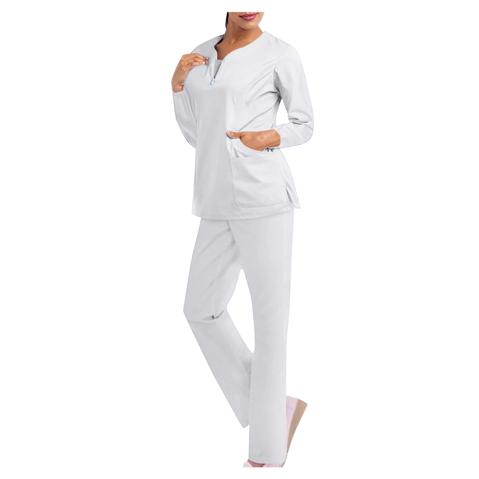 Scrubs Women Nurse Working Uniform Pocket Long Sleeves Medicaled Clothing Tops+long Pants Two-piece Sets Clinical Uniforms Suit white short suit set Suits & Blazers