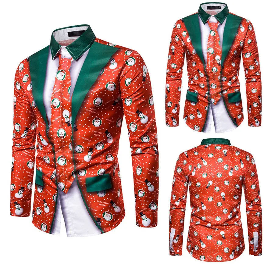 Осенне-зимняя мужская рубашка, имитация двух частей, Повседневная Рождественская рубашка с принтом снежинок, топ, Blusas, Мужская сорочка, Homme Noel