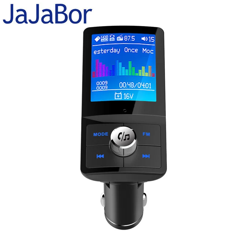JaJaBor fm-передатчик Bluetooth автомобильный комплект громкой связи AUX музыкальный приемник большой цветной экран Поддержка нескольких языков QC3.0