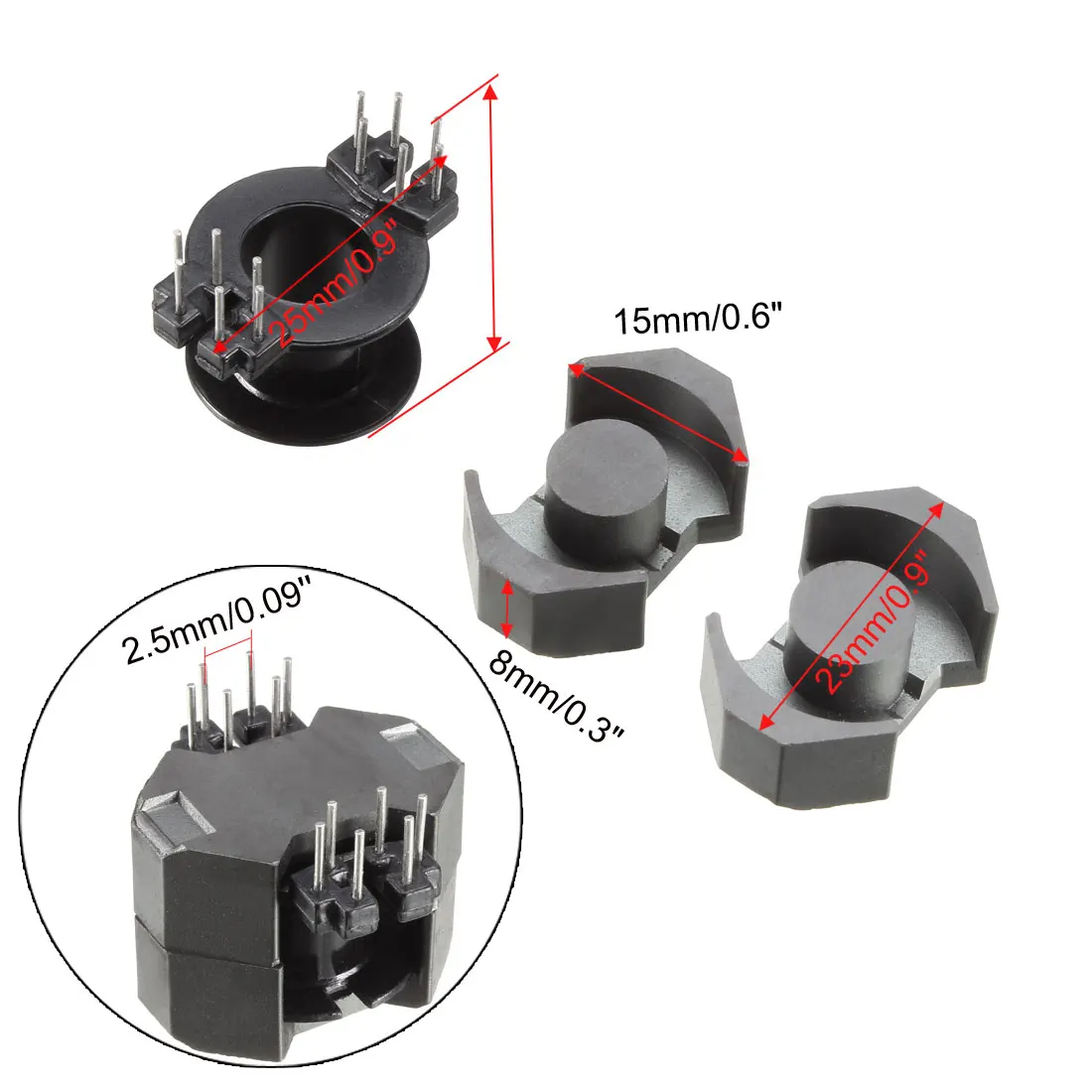 Uxcell 5 комплектов RM8 6 с 6pin трансформаторная катушка PC40 ферритовый сердечник вертикальный 10 ферритовых половинок и 5 бобин