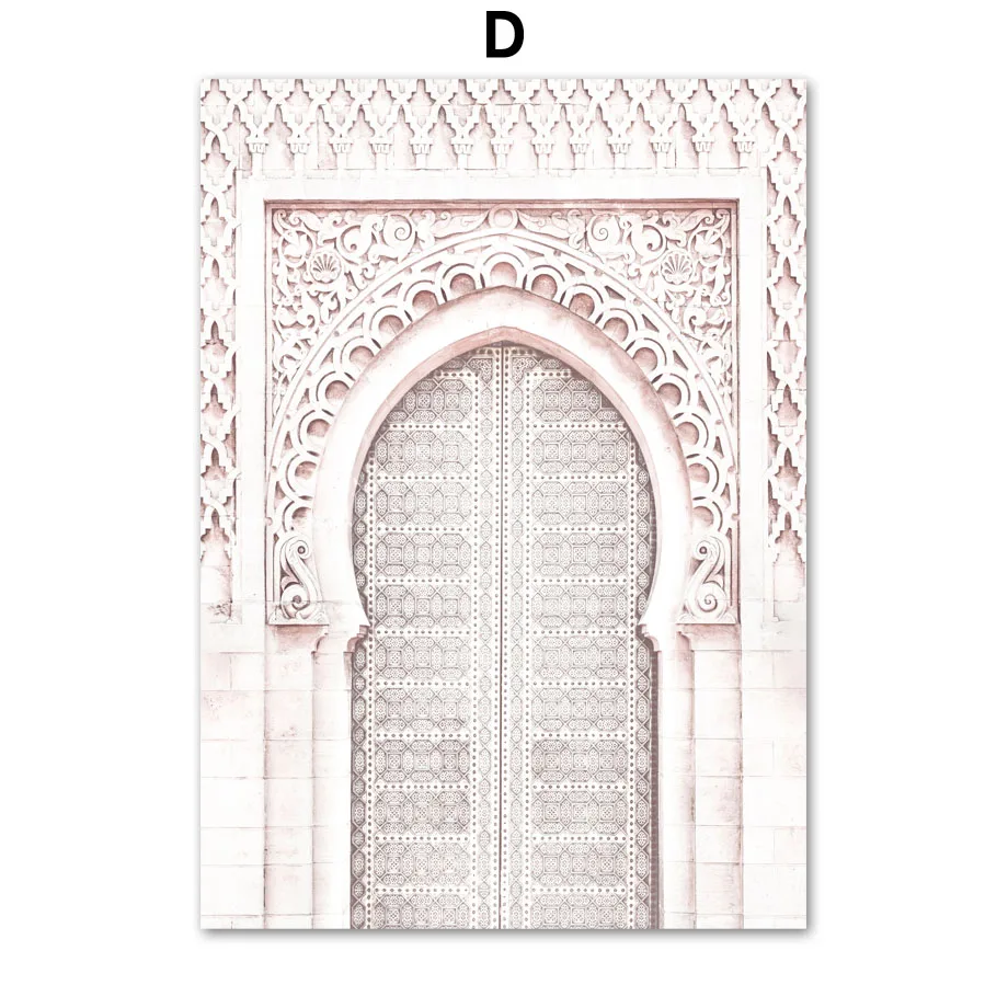 Настенные художественные картины на холсте, мусульманская мечеть, восточные ворота, двери, окна, скандинавские плакаты и принты, настенные картины для украшения гостиной - Цвет: D