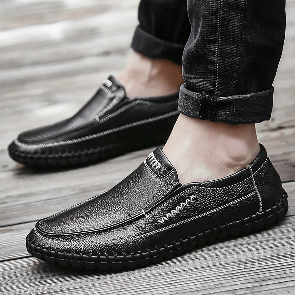 Men's Large Size Business Leather Shoes Non-Slip Soft Driving Casual Peas Shoes Driving Male Loafers Large Size chaussure homme