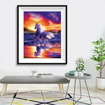 

5D DIY Diamond Painting Sunset Horse Embroidery AB Drill Cross Stitch Canvas Lace Animal Mosaic Needlework Home Decoration Gift