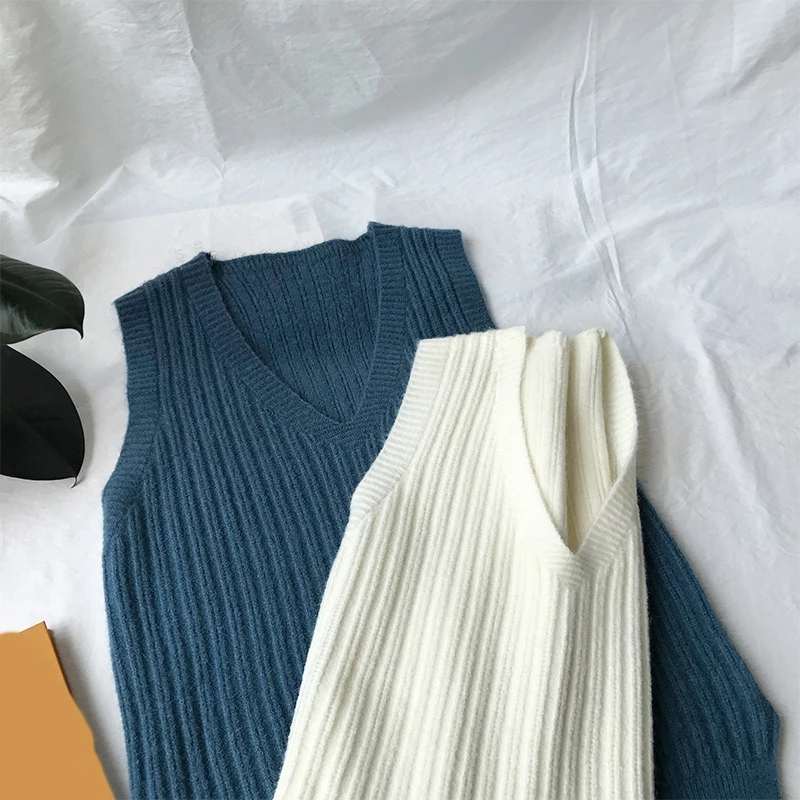 RICININA осенний свитер женский 2019 жилет джемпер без рукавов v-образный вырез однотонный корейский Болеро Женский Повседневный свитер пуловер