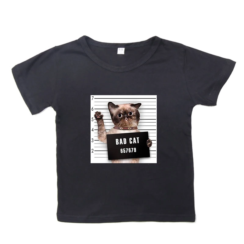 Забавная Футболка с принтом «Bad Dog Bad Cat» новые милые хлопковые футболки с круглым вырезом для детей, летняя повседневная футболка унисекс с короткими рукавами