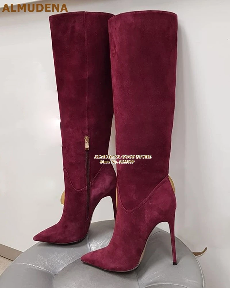 burgundy long boots