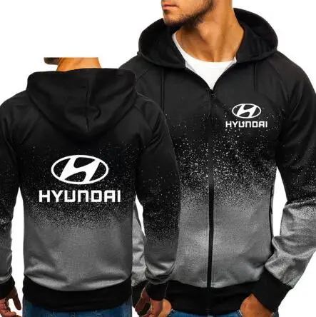 Серый Мужские толстовки с капюшоном с логотипом hyundai Motor Car, повседневные Хип-хоп толстовки с капюшоном в стиле Харадзюку градиентного цвета, мужские флисовые толстовки с капюшоном, мужская куртка на молнии - Цвет: Серый