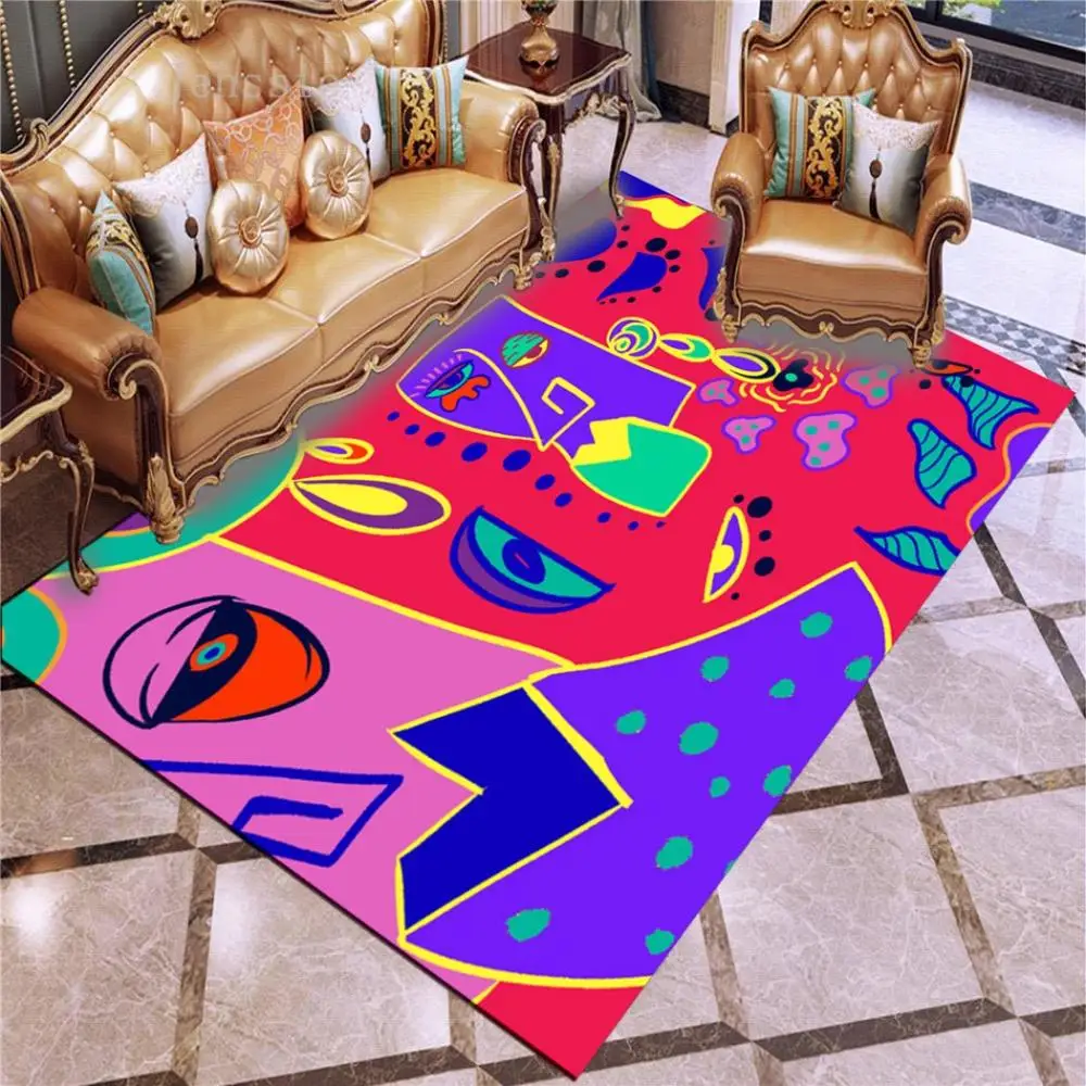 

Hand Drawn Abstract Art Printing Area Rugs Carpet Hallway Doormat Living Room Bedroom Bedside Decoration Anti-Slip Floor Mat