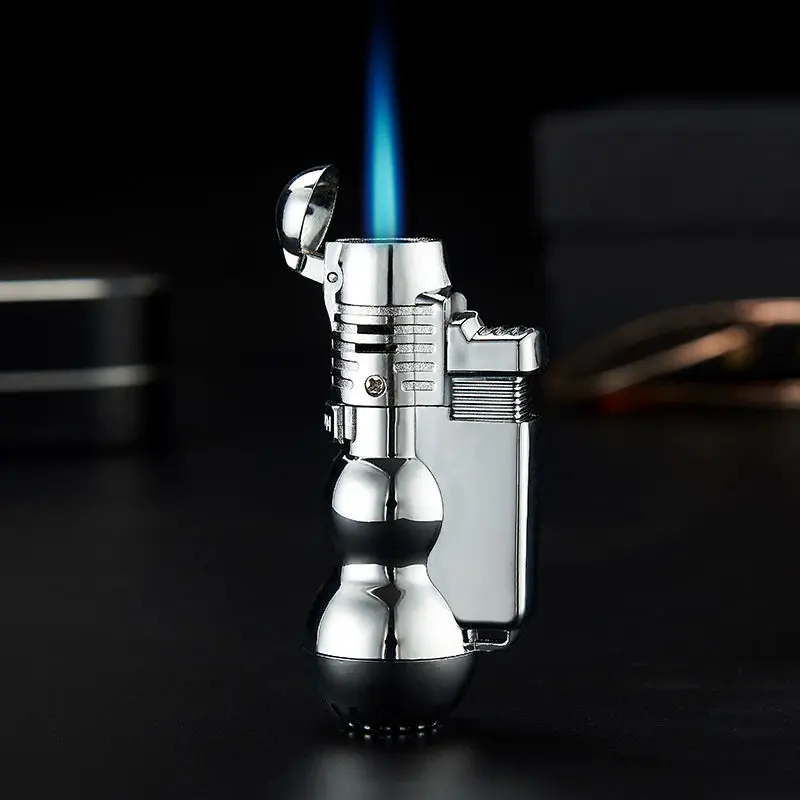 Бутановая газовая зажигалка, креативная сигарная зажигалка, ветрозащитные металлические зажигалки, портативные кухонные, для улицы, кемпинга, маленький распылитель, голубое пламя