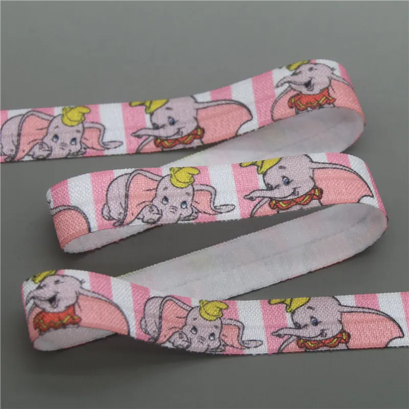 DHK 5/8'' 5yards elephant printed Fold Elastic FOE stretch ribbon hairbow headwear headband DIY OEM E1724 - Цвет: 10134